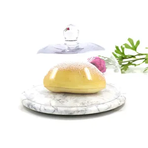Moderne Luxus-Glaskuppel für Kuchenverkleidung Obst Dessert Brotteller Bambustablet Glasklappe für Hochzeit Heimdekoration