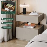 Table de chevet flottante italienne moderne avec compartiment caché, 2 tiroirs, éclairage LED, en bois, pour appartement, hôtel, chambre à coucher, rangement
