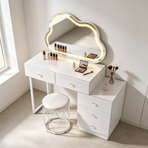Modern Makeup <b>Vanity</b> With Lighted Cloud <b>Mirror</b> Storage Drawers Bedroom <b>Dressing</b> <b>Table</b> With Stool - Product Image 3