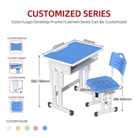 Ensemble de bureau et chaise d'école moderne bleu réglable pour enfants, fabriqué par J65-DLPN