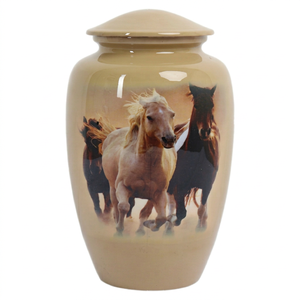 Urna de Aluminio Estilo Americano con Diseño de Caballos Corriendo para Cenizas Humanas, Directo de Fábrica, para Adultos, Puede Contener 200 Pulgadas Cúbicas - Product Image 1