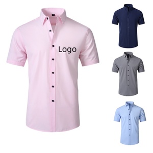 Camisas de <span class=keywords><strong>Hombre</strong></span> al por Mayor a Bajo Precio, Hechas a Medida, de Corte Ajustado, de Color Sólido, Camisetas Casuales de Negocios Simples, Lisas, Delgadas y de <span class=keywords><strong>Manga</strong></span> <span class=keywords><strong>Corta</strong></span> - Product Image 1