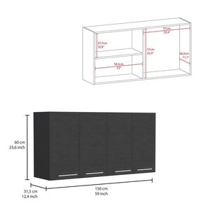 Gabinete de cocina de cuatro puertas de madera maciza DB en acabado Wengue negro Estilo Durham con panel MDF - Product Image 2