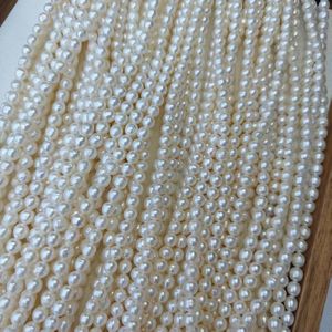 Cao Ánh 5-6Mm Vòng Trắng Zhuji Nước Ngọt Đầy Đủ Khoan Bán Hoàn Thành Sợi Ngọc Trai Cho Đồ Trang Sức Làm - Product Image 2