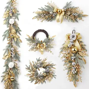 Cross Border Gouden Bloem Kerstkrans Decoratie Rotan Deur Decoratie Opknoping Ondersteboven Boom