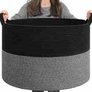 90L <b>Large</b> Cotton Rope <b>Basket</b> 21.7" X 21.7" X 13.8" with Handle Laundry Hamper for Blankets Pillows Toy - Product Image 1