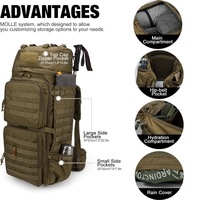 Sac à dos tactique de randonnée grande capacité 75L MOLLE robuste 600D pour le camping, la survie en plein air
