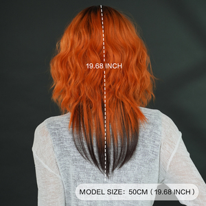 Perruque synthétique ondulée courte de 18 pouces, ombrée, racine foncée à <span class=keywords><strong>orange</strong></span> vif, avec frange, en <span class=keywords><strong>fibre</strong></span> résistante à la chaleur, aspect naturel mat, Peluca - Product Image 4