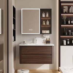 Ensemble de meubles-lavabos de style chinois couleur noyer, meubles-lavabos modernes pour hôtels, meubles-lavabos suspendus pour salles de bain, vente en gros - Product Image 1