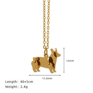 Juego de collar de Corgi de gato inspirado en <span class=keywords><strong>Lego</strong></span>, Gargantilla de amuleto de Mascota de bloque adorable, joyería de titanio chapada en oro BFF Best Friend - Product Image 2