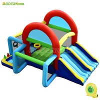 Château gonflable coloré pour enfants avec toboggan aquatique et panier de basket pour maison de rebond