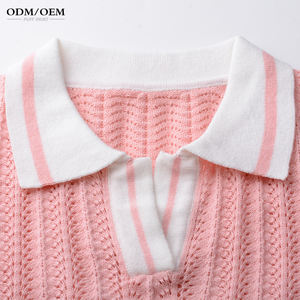 Suéter de Punto Fino Informal para Mujer, de Alta Calidad, a la Moda, de Manga Corta, con Cuello Camisero, Diseño Transpirable para Verano - Product Image 3