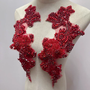 Applique en <span class=keywords><strong>strass</strong></span>, fleur 3D en maille avec franges perlées, décoration de robe de mariée faite à la main - Product Image 3