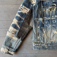 Veste en Jean empilée en détresse de haute qualité manteau bleu déchiré pierre lavé Denim Streetwear Jeans veste en jean pour hommes
