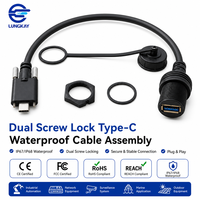 Kabel Ekstensi USB 3.0 LUNGKAY Manufacturer Custom M2 Knurled Screw Locking USB-C Male ke IP68 Waterproof Threaded Panel Mount
