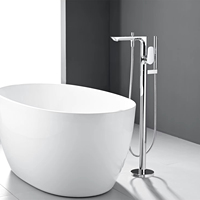 Ensemble de robinetterie pour baignoire autoportante en acier inoxydable chromé poli moderne, robinet de baignoire à montage au sol, kit de douche pluie, doux
