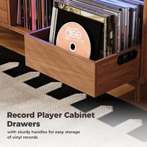 Support pour tourne-disque de style Mid-Century Modern, avec 2 tiroirs, grand support pour tourne-disque avec station de charge et éclairage LED - Product Image 2