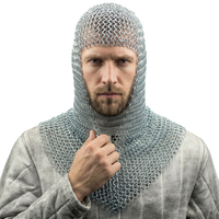 Casco de Malla Metálica Medieval de Acero con Eslabones Reforzados, Protección para el Cuello, Estilo Antiguo, Cobertura Completa, Pulido