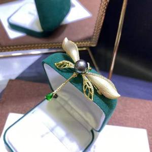 Broche de Perla Negra Natural de Tahití con Diseño de Flor y Libélula, Joyería de Moda para Otoño e Invierno - Product Image 5