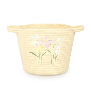 Panier de rangement <span class=keywords><strong>en</strong></span> corde de coton jaune avec broderie florale, poignées intégrées, pliable, pour chambre d'enfant, rangement de jouets, personnalisable - Product Image 1