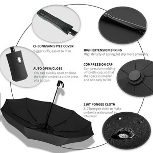 Parapluie pliant automatique 3 sections avec logo personnalisé, coupe-vent, protection UV, portable, compact, protection contre les intempéries pour cadres - Product Image 5