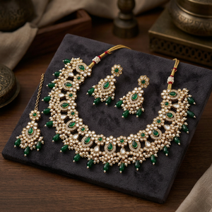 Indian Traditional Antique Gold Plated Kundan Choker <b>Necklace</b> Earrings Set Maroon <b>Ruby</b> Red Gemstone Bead Bridal Wedding Jewelry - Product Image 2