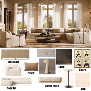 Juego de Muebles para Sala de Estar RH, Diseño de Alta Gama, Mesa Auxiliar Redonda/Mesa de Centro, Aparador de Madera, Juego de Sofás Suaves para Apartamentos, Hogares y Hoteles - Product Image 1
