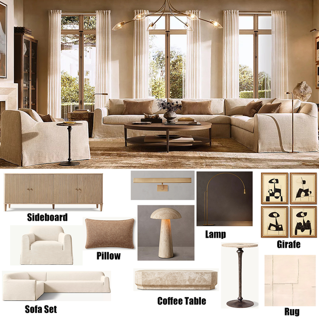 Custom Modern Living Room Furniture Set High End Design Side/Coffee Table Wooden Sideboard Soft Sofa Set Apartments Home Hotels
