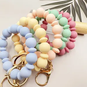 Custom Silicone Beads Bracelet Keychain Elastic Wristlet Silicone Wristlet Keychain Bracelet