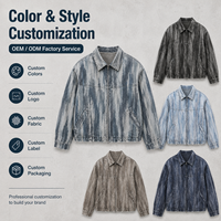 Veste en jean délavée à rayures verticales pour homme IKDEER, fermeture éclair intégrale, conception personnalisée, marque privée, OEM, ODM, vêtement d'extérieur décontracté