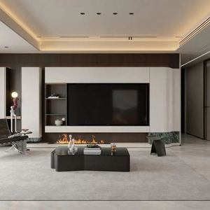 Support TV moderne minimaliste réglable en panneau de fibres à densité moyenne avec éclairage pour chambres, salles à manger et salons - Product Image 1