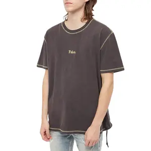 Büyük boy Streetwear % 100% pamuk kontrast dikiş t shirt Logo özel nakış