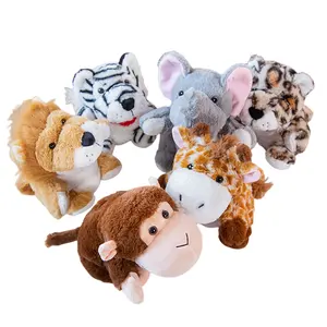 6件套长毛绒动物手偶，可张开嘴巴/动物园、野生动物园、农场、丛林/老虎、狮子、猴子、大象