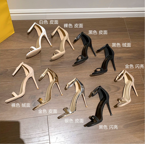 Sandali tacco alto con fibbia a una linea 629 nuovi <span class=keywords><strong>tacchi</strong></span> alti attillati sexy estivi francesi open toe multicolore - Product Image 2