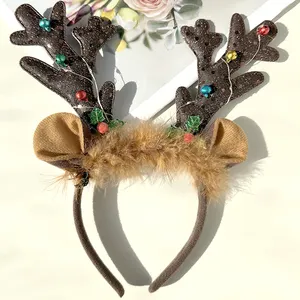 Natal Led Piscando Antlers Hairband Feather Glowing hair hoop Bell festa vestir-se headband crianças acessórios adultos headband