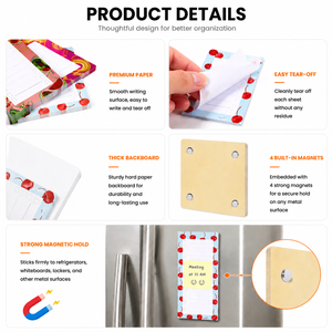 <b>Magnetic</b> To-Do List Memo Pads, Fruit Print Sticky Notes, 50 <b>Sheets</b> Customizable Reminder Planner for Daily Tasks & Organization - Product Image 2
