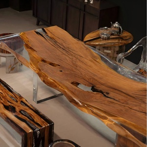 Mesa <span class=keywords><strong>de</strong></span> Comedor Personalizada <span class=keywords><strong>de</strong></span> Alta Gama, Fabricada con Madera Maciza <span class=keywords><strong>de</strong></span> <span class=keywords><strong>Olivo</strong></span> y Resina Epoxi Transparente Saturada, Estilo Cristal <span class=keywords><strong>de</strong></span> Hielo, Precio <span class=keywords><strong>de</strong></span> Fábrica - Product Image 1