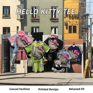 Versatile Loose Neck Top 100% Cotton for <strong>Hello</strong> <strong>Kitty</strong> <strong>T</strong>-<strong>Shirt</strong> European Goods Casual Summer Style T0117 - Product Image 2