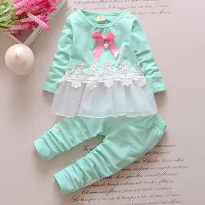 Girl Kids Long Sleeve Cotton Lace Dress And Legging Sets For New 2017