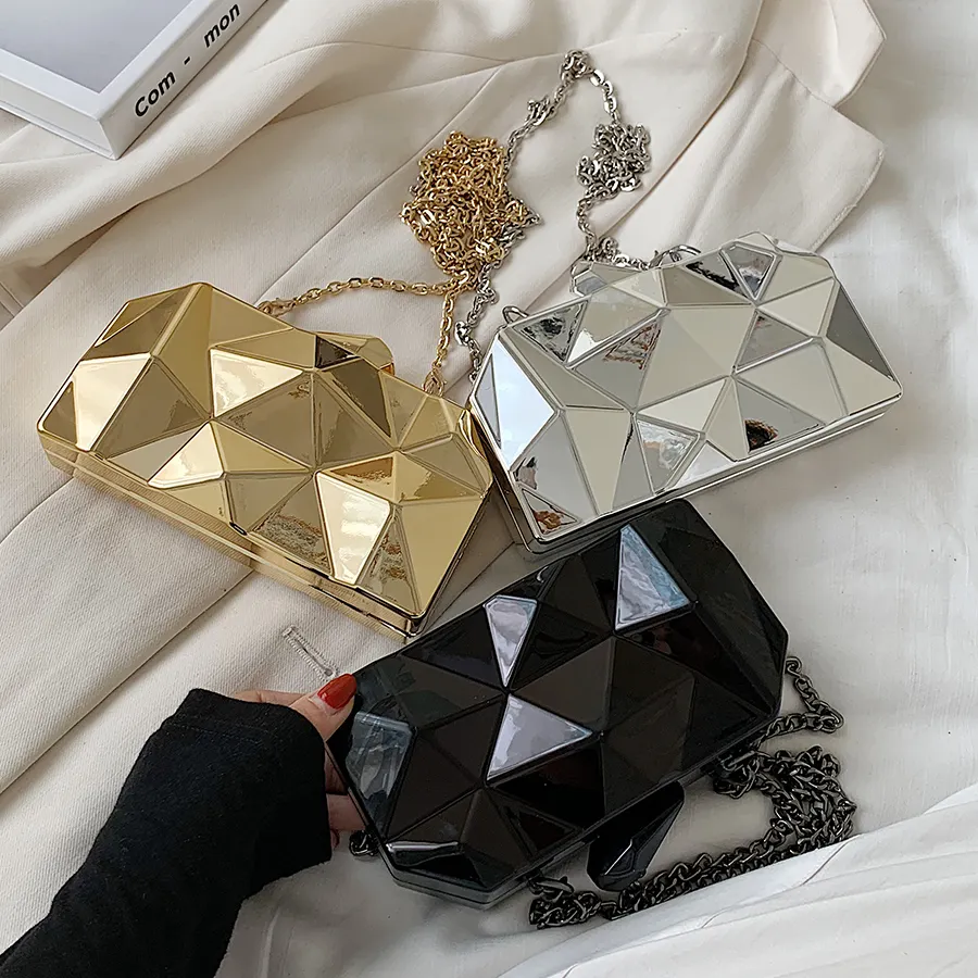 Gold Acrylic Box Geometric Evening Bag Crossbody Shoulder Clutch bags Elegent Chain Women Mini Party Evening Purse