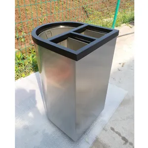 Station de recyclage triangulaire combinée en acier inoxydable, corbeille