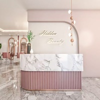 Comptoir de bar carré en bois de luxe moderne YS-0775, petit bureau d'accueil, éco-responsable, éclairage LED, facile à nettoyer, pour hôtel, école, usage commercial