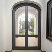 Puerta Delantera Arqueada Minimalista de Madera y Aluminio Vintage, Ventanas Blancas Delgadas Impermeables para Dormitorio, Pasillo, Exterior, Baño