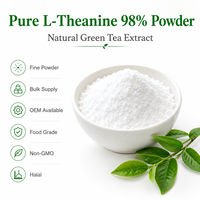 L-Théanine 98% en poudre, extrait naturel de thé vert, ingrédient de complément alimentaire, non-OGM, Halal, vente en gros