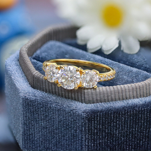 Paston Jóias 10k 14k Moissanite Diamante Jóias Rodada Corte Três Pedra 0.5 + 1 + 0.5 Vvs Anéis De Noivado De Casamento - Product Image 2
