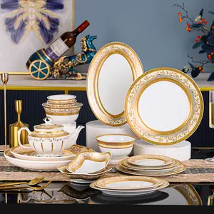 Wholesale Golden Supplier Ceramic Plates Turkish Dinnerware Sets Luxury Porcelain Royal Plate Eco-Friendly