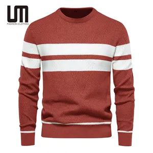 Liu Ming grosir kualitas tinggi musim dingin 2024 penjualan laris pakaian pria kasual hangat garis pullover dasar ramping sweter ukuran besar
