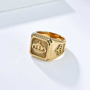 Anillo de Acero Inoxidable para Hombre, Diseño Geométrico, Joyería para el Dedo Índice, Regalo, Acero Dorado K-R997 - Product Image 2
