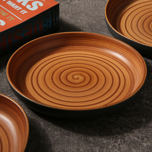 طبق سيراميك دائري بني عتيق من WEIYE بتصميم دائري مصنوع يدويًا من البورسلين لتقديم الطعام - Product Image 2