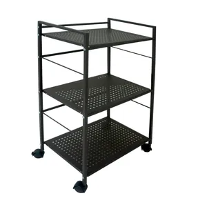 3 Tiers Rolling Home Storage Rolling Cart Metal Living Room Storage Organizer Unit Storage Racking Trolley Utility Carts